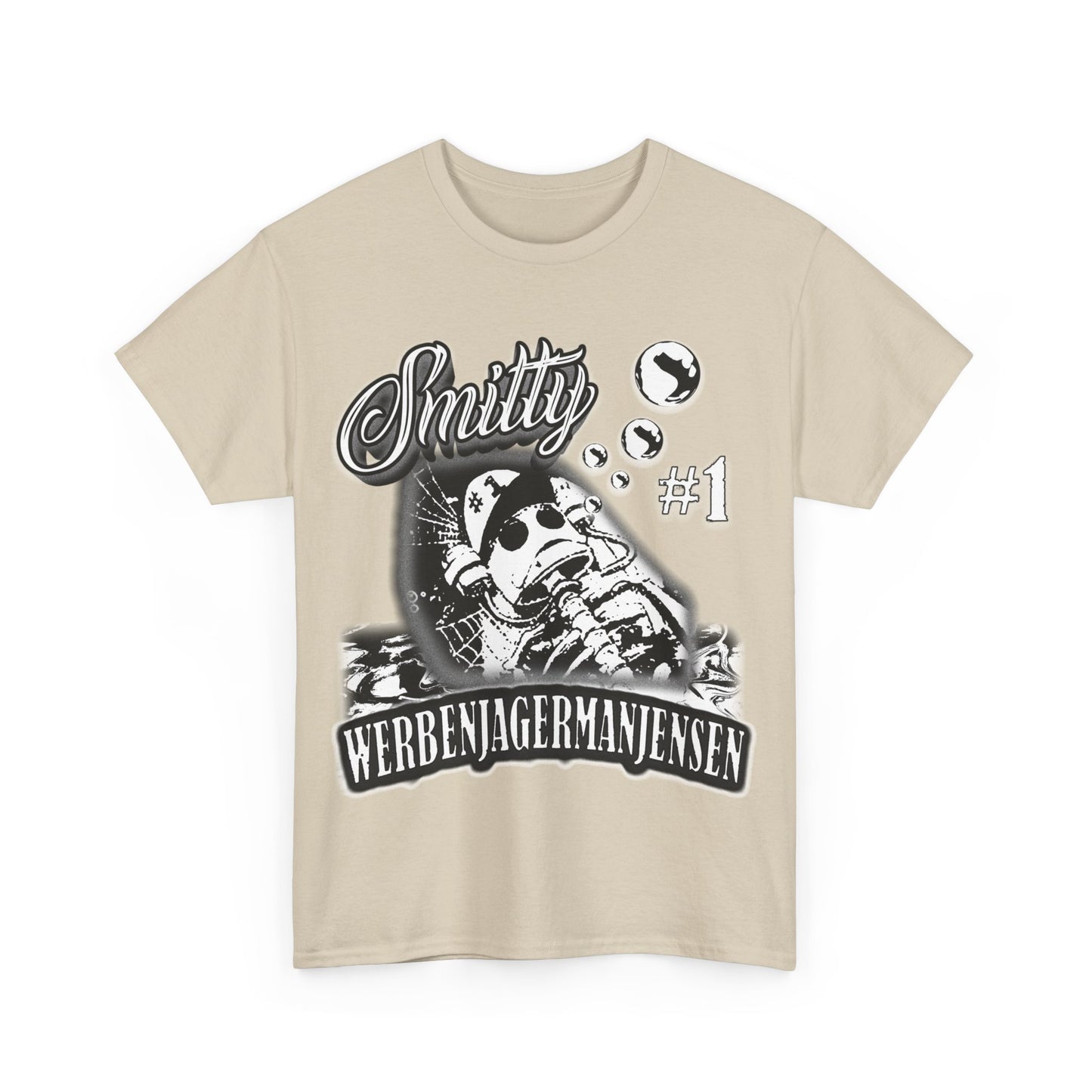 Smitty WerbenJagerManJensen #1 Helmet T-Shirt, featuring the iconic helmet design from SpongeBob SquarePants