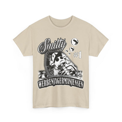 Smitty WerbenJagerManJensen #1 Helmet T-Shirt, featuring the iconic helmet design from SpongeBob SquarePants